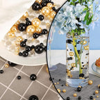 200 PCS Black Gold Vase Fillers, Pearls Bead for Centerpieces Vases, 10/14/20 MM No Hole Beads, Fake Pearls for Wedding Birthday Anniversary Theme Party Table Centerpieces Decor