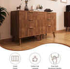 Fluted 3 Drawer Dressers, Modern Closet Dressers Chest of Drawers, Wood Storage Dresser Chest of Drawers Organizer for Bedroom Living Room Hallway Closet(Walnut)