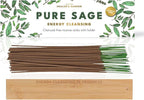 Premium Sage Incense Sticks with Energy Cleansing Engraved Wood Holder - Charcoal Free, Clean, Non Toxic - Negative Energy Protection, Purification - New Home Spiritual Smudging Incenses, 30 Sticks