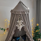 VETHIN Bed Canopy for Girls,Princess Round Dome Dreamy Mosquito Net Bedding Girls Room Castle Play Tent Hanging House Decor Reading Nook Canopies (Grey)