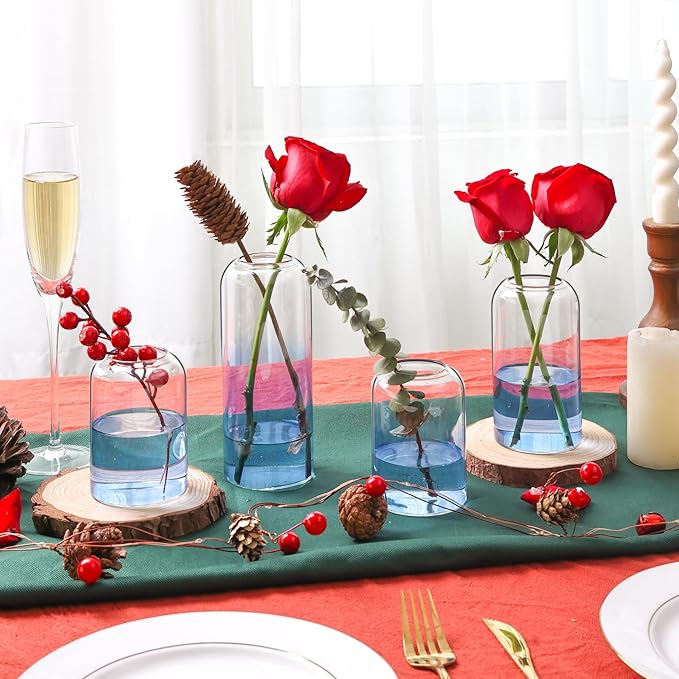 ComSaf Small Flower Vase Set of 12, Glass Bud Vases in Bulk, Blue Vases for Flower, Decor Centerpiece for Bathroom, Decorative Vases for House Warming, Valentines' Day, Mother's Day, Thanksgiving Day