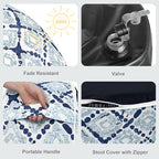 LVTXIII Outdoor Inflatable Ottoman, Fade-Resistant Round Footrest Stool D31”x H14”, Portable Patio Pouf for Garden Camping or Home Use, Boho Geometry Blue