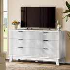 Fluted Dresser with 6 Drawers, 54" Wide Modern Chest of Drawers with Metal Handle, Wooden Dresser TV Stand, Wood Closet Clothes Storage Organizer for Bedroom, Living Room, Hallway, Solid White