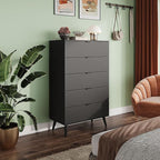 WLIVE 5 Drawer Dresser for Bedroom, Tall Wood Dresser, Black Dressers Storage Organizer with Sturdy Metal Handle, Chest of Drawers for Living Room, Hallway, Closet