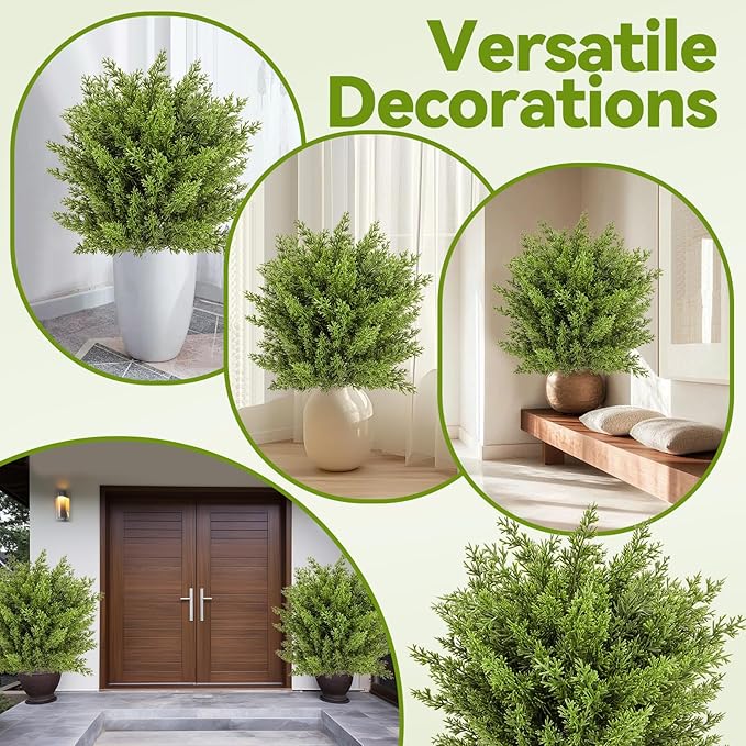 Artificial Boxwood Topiary Ball Trees with Ground Spikes UV Resistant Faux Greenery Shrubs Fake Shrubs for Outdoors, Realistic Faux Plants Bushes for Garden Porch Yard Patio Decor (Cedar Green)