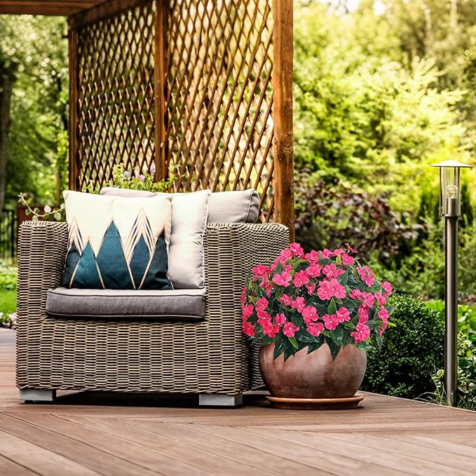 Artificial Impatiens Bouquet Flowers for Outdoors Silk Faux Flowers for Outdoor Impatiens Plants Decor Indoor Planters Kitchen Planters and Balcony Decorations 4PCS (Rose Red)