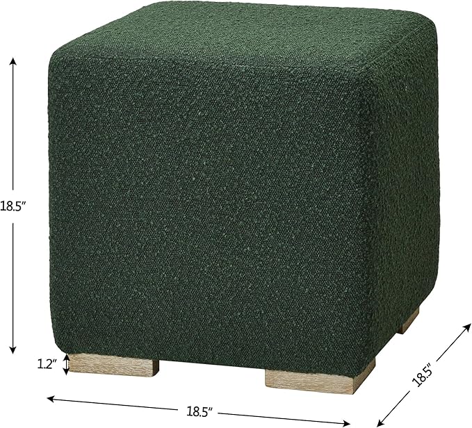 KINWELL 18.5" Wide Modern Square Boucle Upholstered Ottoman with Solid Wood Legs Set of 2, Cube Ottoman Multi-Functional Sofa Footrest, Extra Seating for Living Room, Bedroom, Fully Assembled (Green)