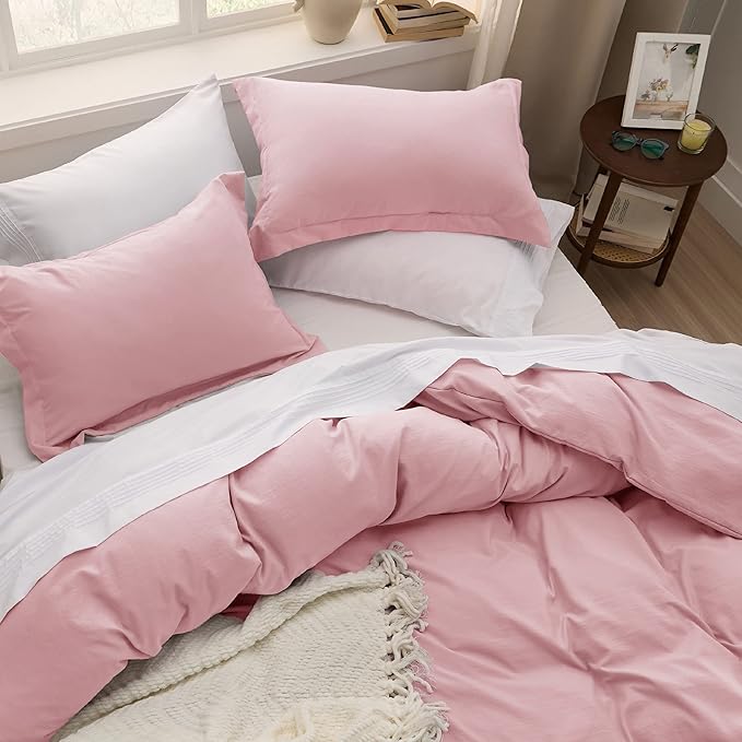 Bedsure Pink Duvet Cover Full Size - 3 Pieces Prewashed Extra Soft Cotton-Like Bedding Set, Includes 1 Duvet Cover 80x90 Inches with Zipper Closure & 2 Pillow Shams, Comforter Not Included