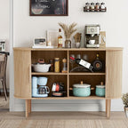 53''Sideboard Buffer Cabinet with Fluted Slide Doors, Modern Credenza Storage Cabinet, Tambour Bar Console Table for Living Dining Room Kitchen Hallway Entryway, Natural