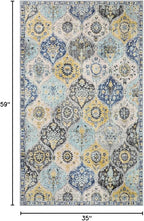 Lahome Moroccan Trellis Washable Small Area Rug, 3x5 Area Rug for Bedroom Living Room, Non-Slip Oriental Accent Throw Carpet for Kitchen Office Entryway Bathroom Office, Yellow/Aqua