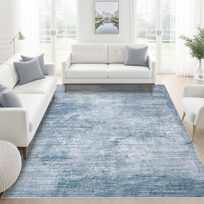 Area Rugs 6x9 Living Room: Washable Rug Modern Abstract Large Rugs Soft Non Slip Neutral Rug Stain Resistant Indoor Carpet for Bedroom Kitchen Dining Room Table Nursery Home Office Rugs(Blue,6'x9')