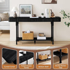 63”Console Table with 2 Drawers, Retro Entryway Table with Fluted Panel & Storage Shelf, Narrow Long Behind Couch Tables Accent Sofa Table with Solid Wood Legs for Living Room Foyer Hallway(Black)