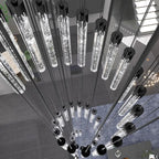 Black Chandeliers for Living Room 38-Lights Modern Crystal Light Extra Large Chandelier Light Fixture Entryway Foyer High Ceiling Chandelier Lighting with Sloping Ceiling