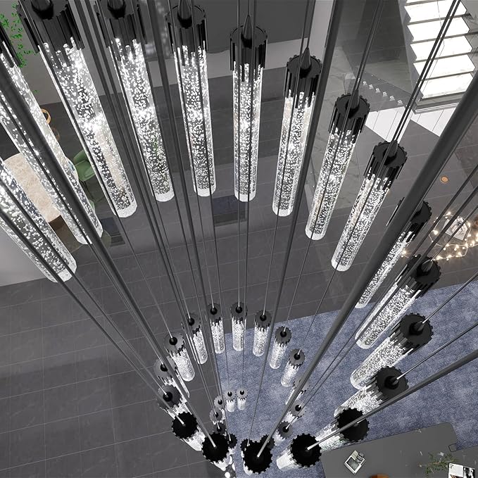 H125'' Modern Crystal Chandeliers for Entryway 18-Lights LED Dimmable Chandeliers Lighting Fixture Large Pendant Light for Staircaes Living Room Villa