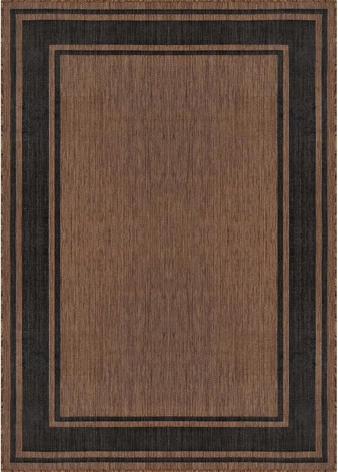 Beverly Rug Large Outdoor Rug 9x12 Modern Bordered Area Rugs for Indoor and Outdoor Patio Deck Porch Garden Waterproof Weather Sun Resistant Washable Outside Carpet (9 x 12 Gold)