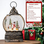Christmas Snow Globes, Snowman Family Squirrel Cardinal Water Lantern, 8 Christmas Music, USB Powered & Battery, Holiday Decorations Gifts for Family Children or Friends