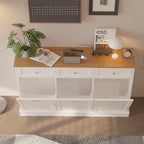 30 Gallon Tilt Out Trash Cabinet, Wooden Kitchen Trash Can Cabinet with Hideaway Drawer, Freestanding Laundry Hamper Garbage Recycling Cabinet on Wheels, Pet Proof, Triple, White