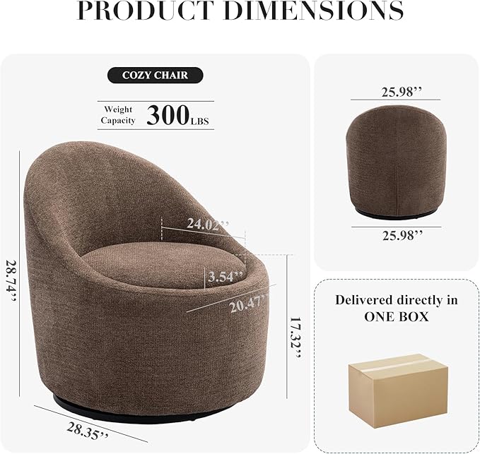 COLAMY Modern Swivel Accent Chair with Hidden Storage, 360° Barrel Swivel Chair, Small Swivel Armchair for Living Room/Bedroom, Brown