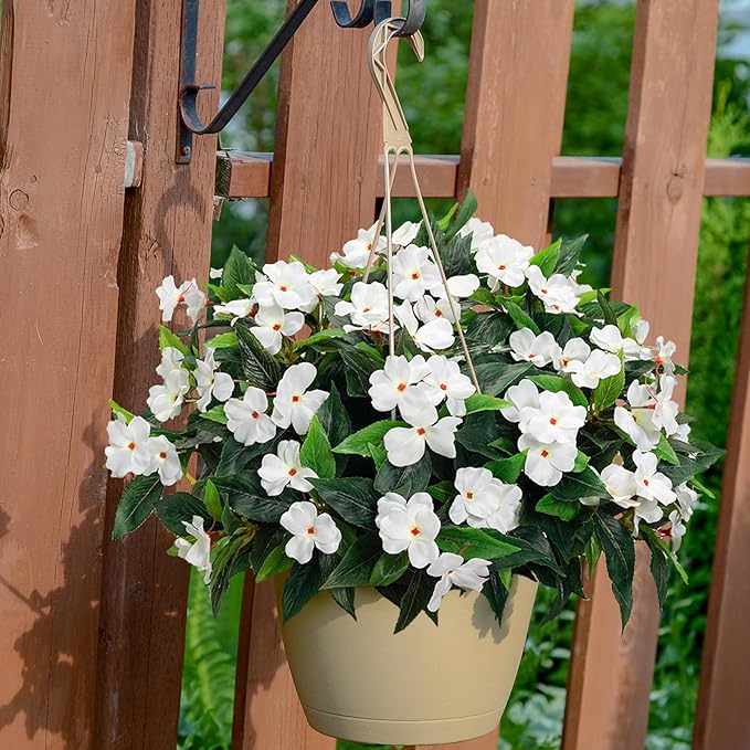 Uqueeten15.7” Fall Decorations for Home Fake Fall Flowers Fake Plants Artificial Impatiens Bouquet Flowers for Outdoors Silk Faux Flowers Impatiens Plants Decor Indoor Planters 8PCS (White) 8pcs