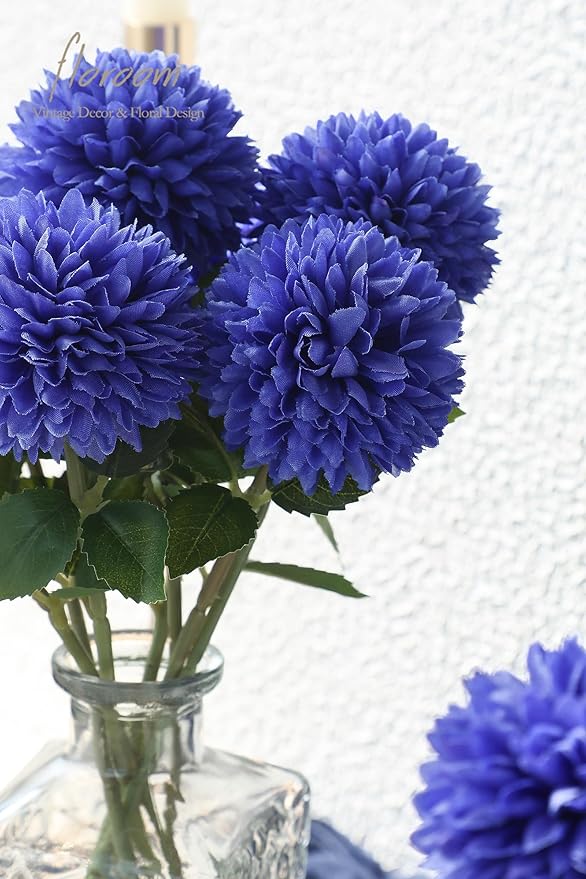 Floroom 12pcs Royal Blue Faux Silk Mums Artificial Flowers Bulk Fake Chrysanthemums with Stems for DIY Wedding Table Centerpieces Floral Arrangements Vase Fillers Home Decorations