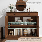 GarveeHome 35.4 in Sideboard Buffet Cabinets with Glass Door, Buffet Cabinet with Storage, Walnut Sideboard Cabinet with Drawer, Modern Buffets & Sideboards for Dining Room, Kitchen