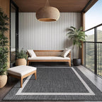 Bordered Outdoor Rug 8x10 Washable Outside Carpet for Indoor Patio Porch Waterproof Easy Cleaning Non Shedding Area Rugs Gray 8 x 10