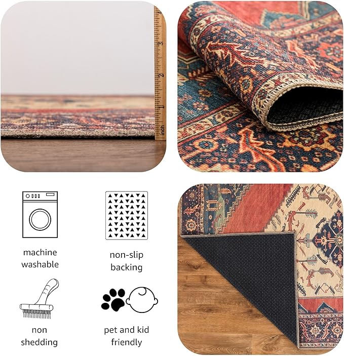 Keen Home Design 10x14 Rug - Machine Washable Area Rug with Non-Slip Backing, Ideal for Living Room, Dining Room, Bedroom - Vintage, Easy Clean, Durable, Low Pile Rug - (9'7" x 14')