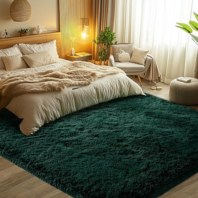 CAIYUECS Green Area Rug Bedroom 5x8: Fluffy Shag Rugs for Living Room-Modern Fuzzy Furry Plush Soft Rugs for Kids Girls Room,Shaggy Rug for Living Room,Bderoom,Dorm Home Decor(5x8 Feet,Green)