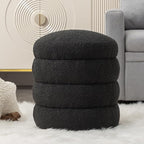 Furniliving Modern Round Ottoman, Soft Bedroom Ottoman Footstool Round Ottomans Stool for Living Room, Bedroom, Makeup Room, Black, Boucle