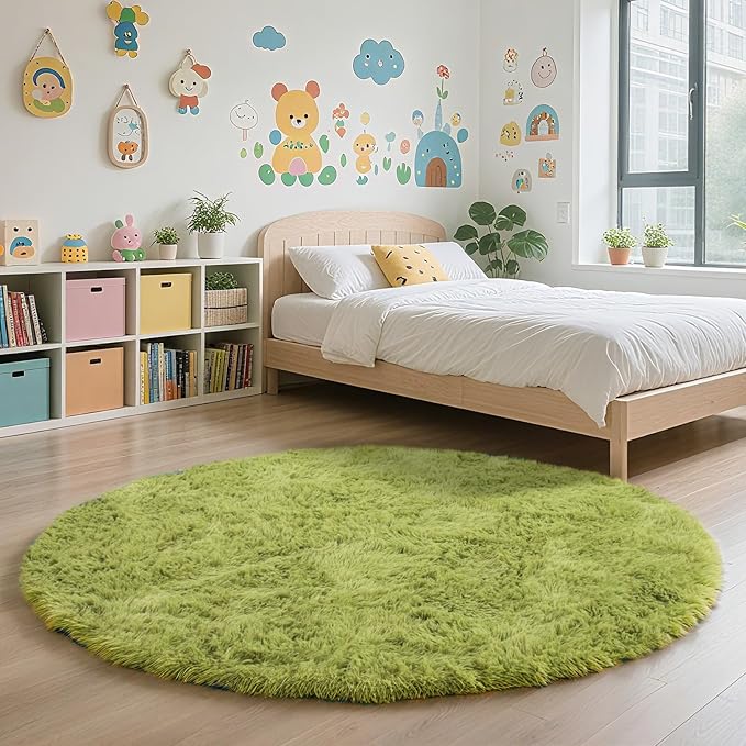 Fluffy Round Area Rugs for Bedroom,4'X4'Shag Circle Area Rugs for Living Room,Non Slip Fuzzy Plush Rug for Kids Room Boys Girls Room and Dorm Home Decor Rug