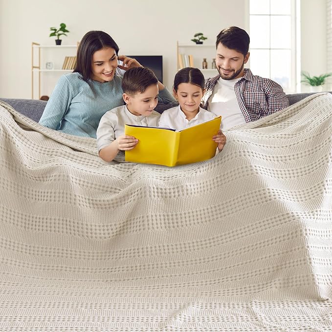 PHF Cooling Waffle Blanket California King Size, Lightweight 60% Rayon Derived from Bamboo & 40% Cotton Breathable Blanket for Hot Sleepers, Soft and Luxury for Bed Couch and Sofa, 110"x96", Linen