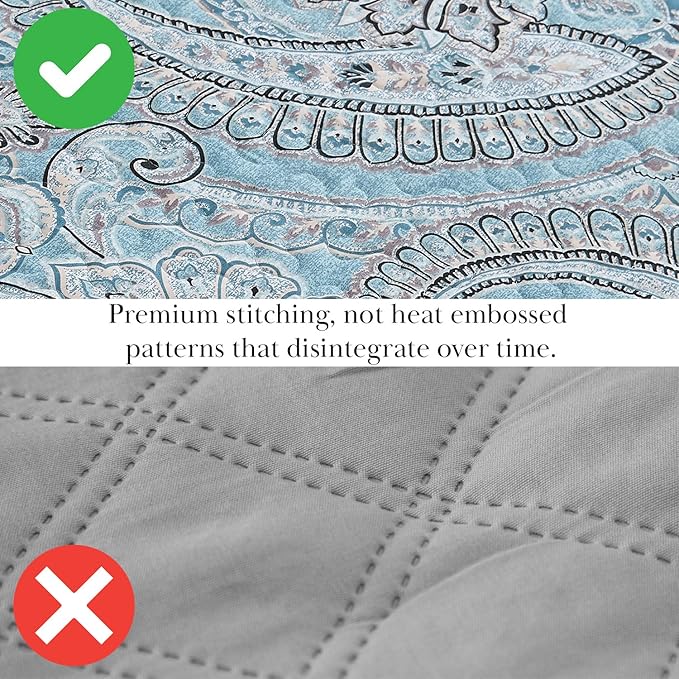 Southshore Fine Living, Inc. Full/Queen Quilt Bedding Set, Paisley Full Size Summer Bedspread, Boho Bedding Set for Full Size Mattress, Queen Size Quilt Coverlet & Matching Shams, Pure Melody Aqua
