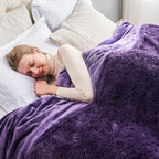 GONAAP Fuzzy Faux Fur Throw Blanket Queen Size Purple Super Soft Cozy Plush Fuzzy Shaggy Blanket for Couch Sofa Bed (Purple, Queen(90"x90"))