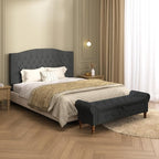 Storage Ottoman Bench for Bedroom, Linen 52" End of Bed Bench with Rolled Arms Upholstered Ottoman Bench Fit for Bedroom, Living Room, Entryway, Dark Gray