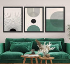 3 Pcs Sage Green Boho Canvas Wall Art Modern Abstract Minimalist Neutral Bohemian Sun Geometric Line Painting Picture Wall Decor Poster Print Artwork for Living Room Bedroom Home Decoration Unframed