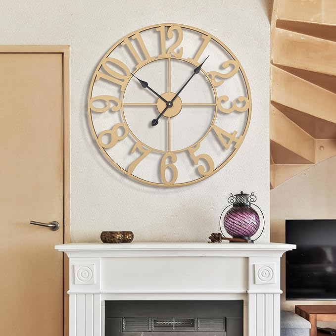1st owned Wall Clock 16 Inch Round Large Indoor Wall Clocks Battery Operated Silent Non Ticking, Farmhouse Vintage Decorative Analog Metal Clock for Living Room, Kitchen, Bedroom Decor
