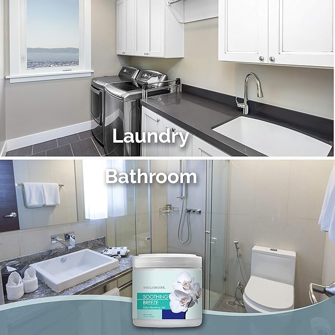 SMELLS BEGONE Air Freshener Odor Absorber Gel - 15 oz, Pack of 2 - Absorbs and Eliminates Odor in Pet Areas, Bathrooms, Cars, & Boats - Made with Essential Oils - Soothing Breeze Scent