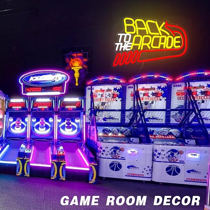 Retro Arcade Neon Sign Large Back to the Arcade Neon Light Dimmable Gamer Neon Signs for Wall Decor USB Powered Vintage Gaming Signs for Bar Game Room Man Cave(15.7 * 10.7inch)