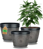 Quarut 15 Inch 4 Pack Large Plant Pots, Plastic Flower Pot for Indoor & Outdoor with Drainage Holes & Saucer, Circle Pattern Planters Garden Pots for Herbs