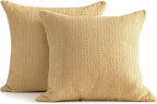 18x18 Throw Pillow Covers Set of 2 Boho Decorative Pillow Shams Stone Washed Cotton Pillowcase Waffle Square for Couch Sofa Chair Bed Car, Yellow