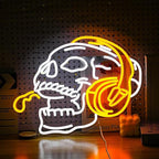 Skull Headphone Neon Sign Headphone Neon Light for Wall Decor LED Dimmable USB Skull Light Up Sign for Halloween Party Game Room Personalized Gifts(12.6 * 16.5In)