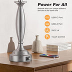 Lamps for Bedrooms Set of 2 - Touch Bedside Lamp with USB C+A, 3 Way Dimmable Nightstand Lamps with USB Port, Brushed Nickel Table Lamp for Living Room Guest Room Bed Side End Table(Mottled Gray)