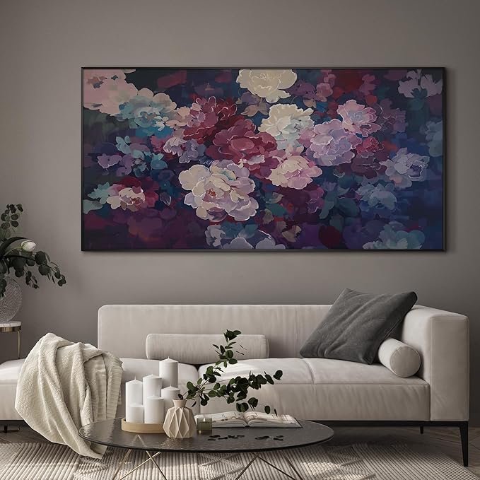 SIGNWIN 24"x46" Extra Large Framed Wall Art Bold Peony Bloom in Colorful Impressionist Style, Lush Floral for Home Living Room Bedroom Decor (Frame Assembly Required)
