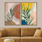 SIGNFORD Framed Canvas Print Wall Art Set Geometric Mid-Century Circle Plants Abstract Shapes Illustrations Modern Art Decorative Zen Bohemian for Living Room, Bedroom, Office - 24"x36"x2 Natural