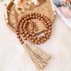 OMISHE 59in Wood Bead Garland with Tassels, Decorative Beads Decor, Farmhouse Wooden Beads Garland for Wall Hanging Home Festival Decor, Brown