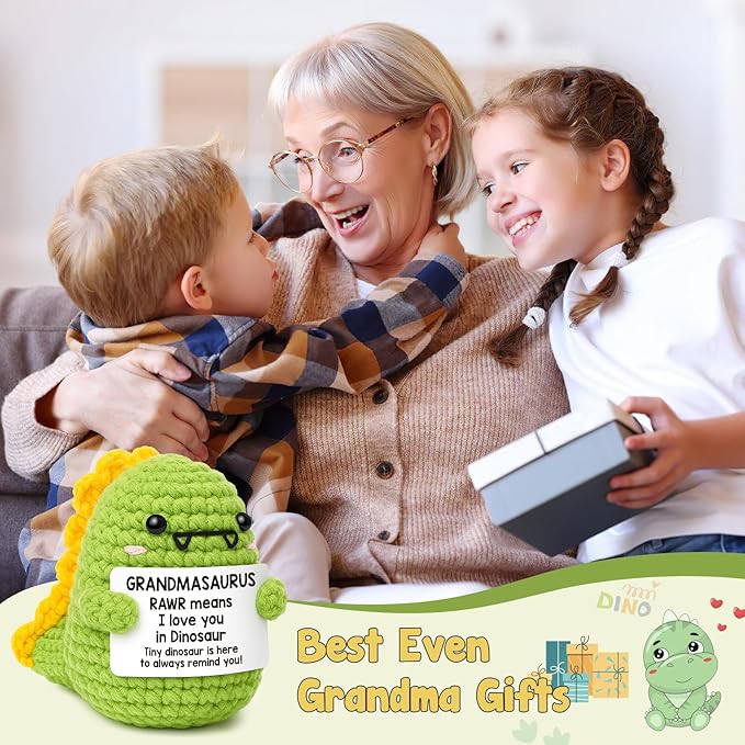OCCdesign Mini Grandma Gifts for Christmas Funny Gifts for Grandma from Granddaughter Grandson I Love You Grandmother Gift for Great Grandmother Nana Gigi Handmade Crochet Dinosaur