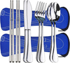 10PCS Portable Silverware Set with Case, Lengnoyp Travel Camping Utensils Set, Premium Stainless Steel Travel Cutlery Set, Reusable Safe Flatware Sets for Lunch Box/Workplace/Students, Silver