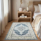 Topllen Washable Area Rug - 3'x5' Boho Bedroom Rug Indoor, Non-Slip Low-Pile Rugs for Living Room Bathroom Kitchen Front Door, Entry Throw Carpet Stain Resistance (Blue, 3x5ft)