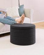B FSOBEIIALEO Ottoman with Stroage, Round Sherpa Storage Ottoman Stool, Boucle Foot Rest22 x 22"x15.75" (Dark Grey)