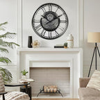 CLXEAST 21 Inch Modern Moving Gears Wall Clock for Living Room Decor,Industrial Steampunk Clocks for Farmhouse Home Decor,Roman Numerals,Gunmetal Nickel Finish